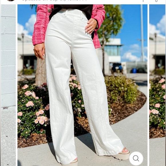 Spanx Women's Jeans Seamed Front Wide Leg inn Ecru Wash Pull-on XL - Picture 1 of 10